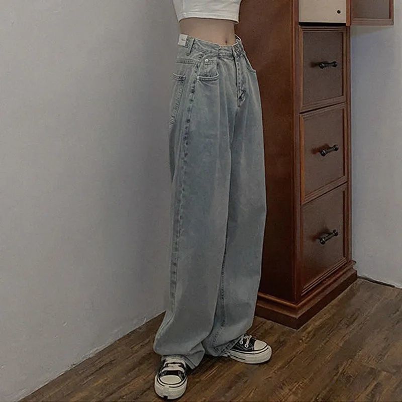Jiashucheng Quần Jean Ống Rộng Lưng Cao Thời Trang Xuân Thu Hàn Quốc 2023