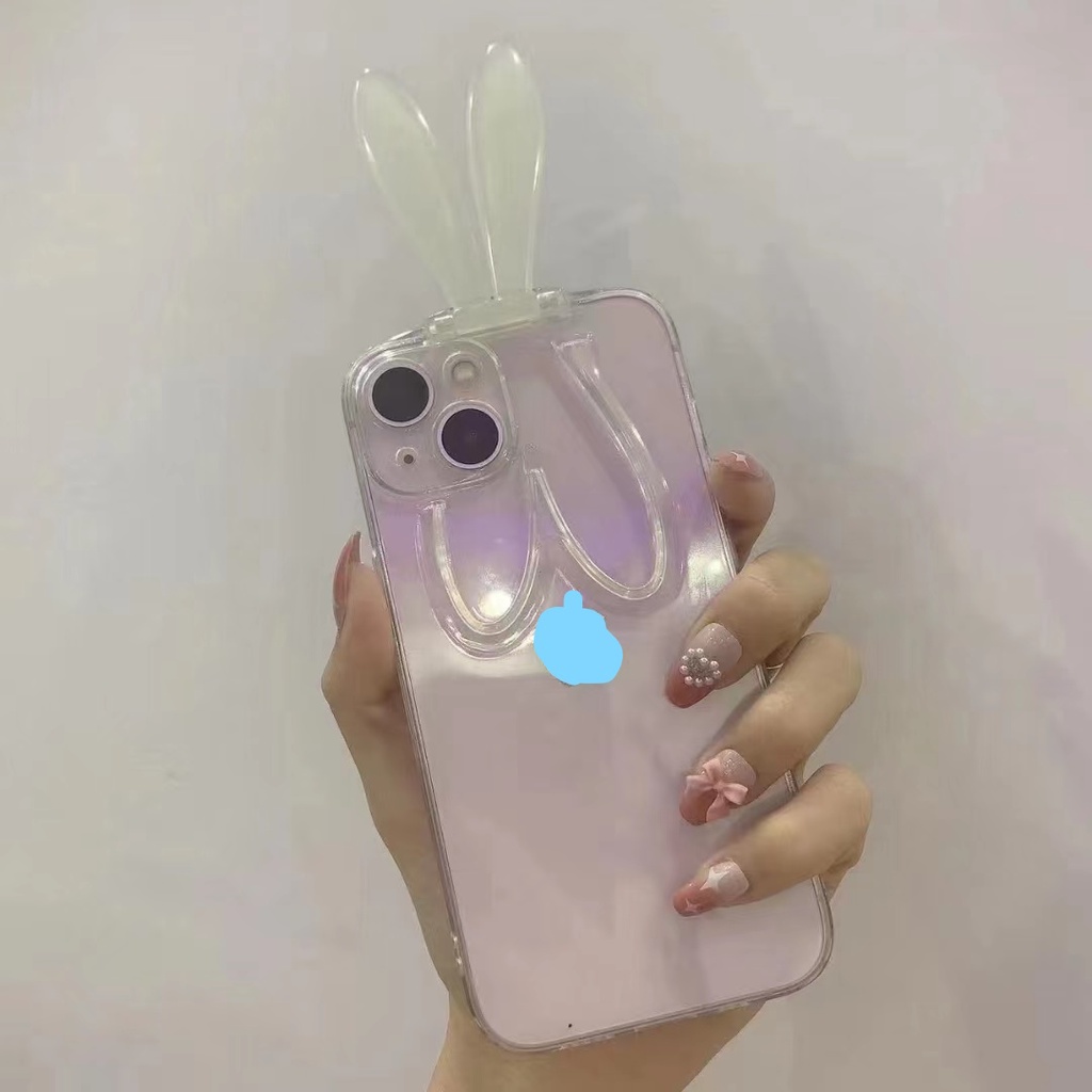 Ốp Điện Thoại Dạ Quang In Hình Tai Thỏ Dễ Thương Chống Sốc Bảo Vệ Toàn Diện Có Thể Gấp Gọn Cho Iphone