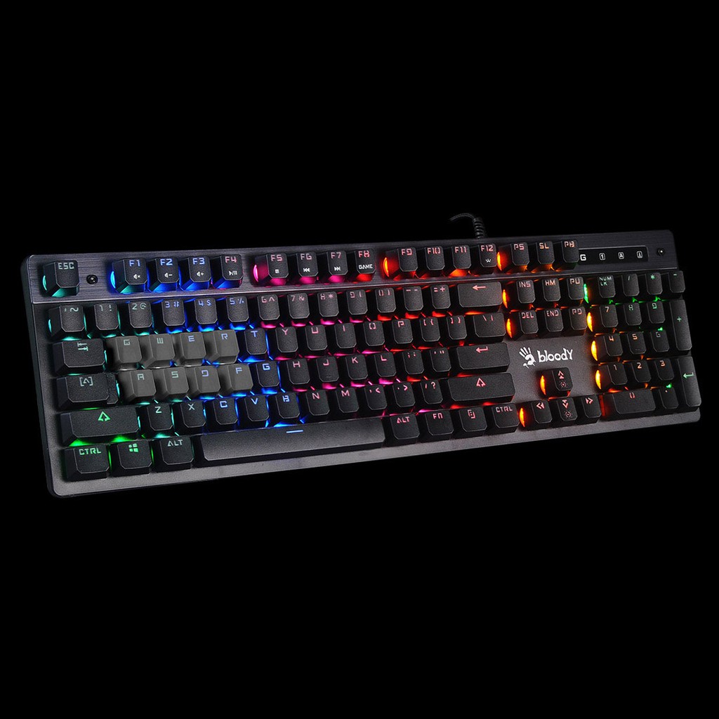 Bàn phím cơ cao cấp chuyên game BLACK SWITCH A4tech gõ êm đèn led RGB 7 màu cực đẹp - VPMAX