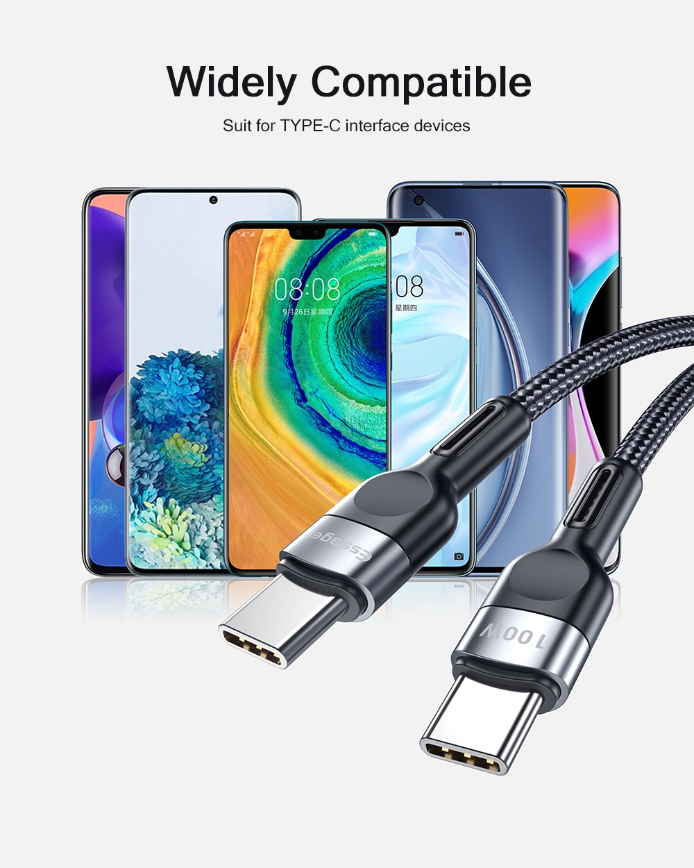 Cáp Sạc Essager Sạc Nhanh PD 100w USBC Sang Type C Cho Macbook Ipad Pro Xiaomi Samsung S20