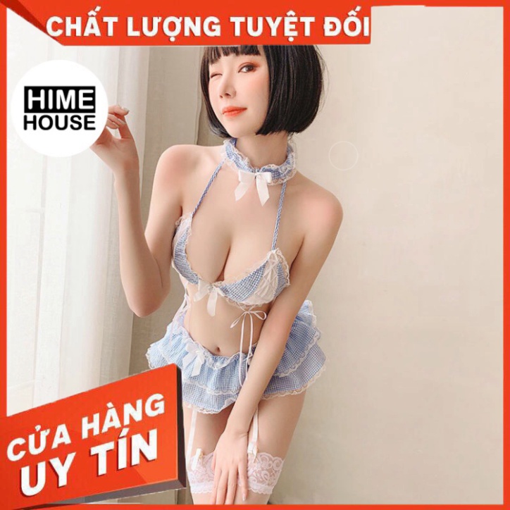 Đồ ngủ sexy cosplay hầu gái bikini caro gợi cảm + quần chip G string 312 - SIÊU HOT