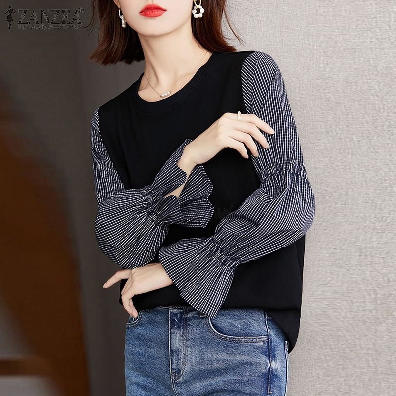 Áo kiểu ZANZEA tay dài hoạ tiết caro thời trang nữ tính thanh lịch cho nữ