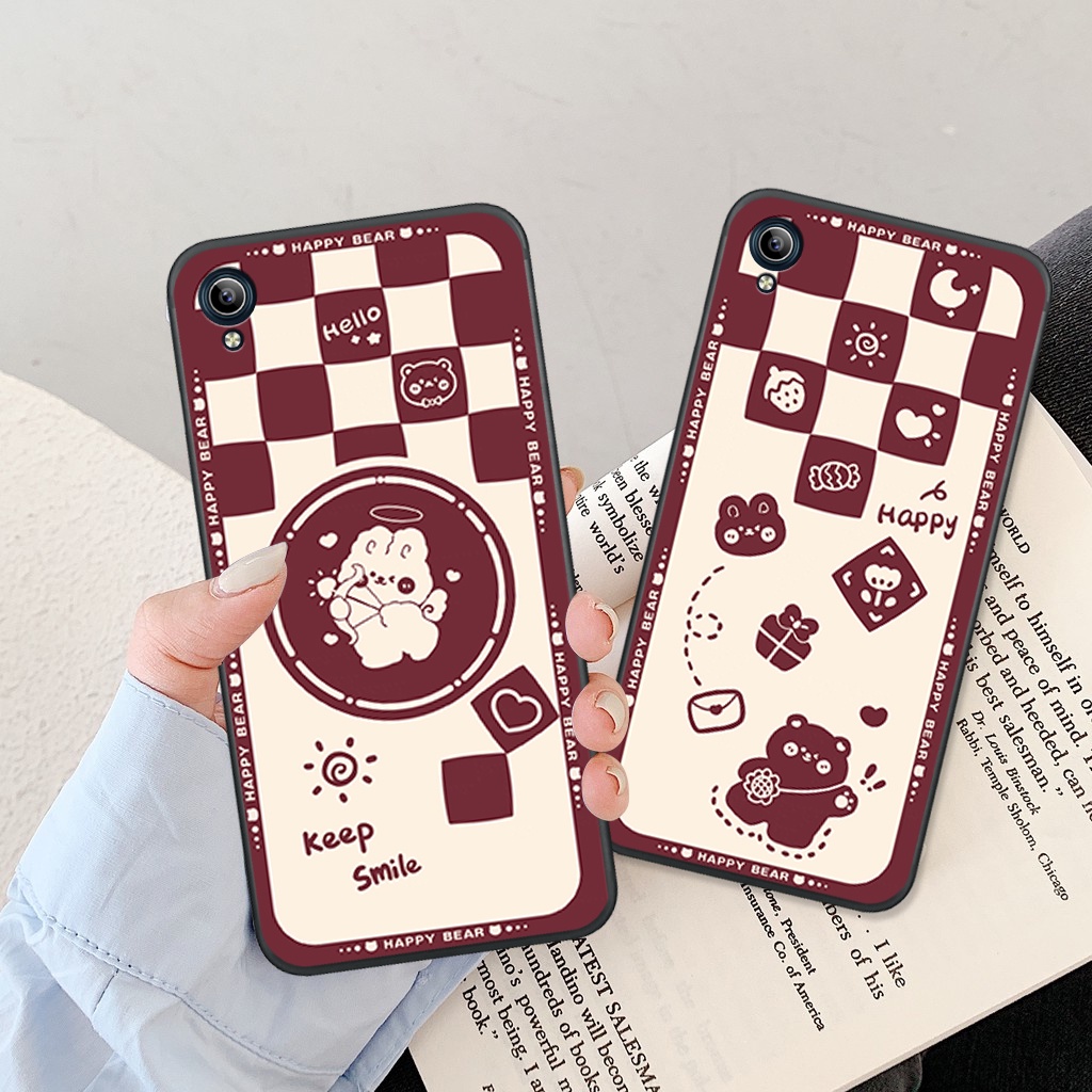 Ốp lưng Vivo Y91/ Y91c/ Y93 trái tim, hoạ tiết kẻ caro đen trắng thời trang