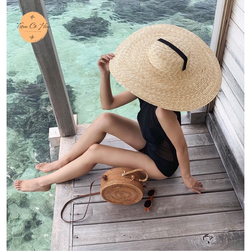 Mũ cói Gaucho rộng vành buộc dây vintage 12 và 15cm đi biển che nắng tốt 100% tự nhiên ship 1h không lo hỏng