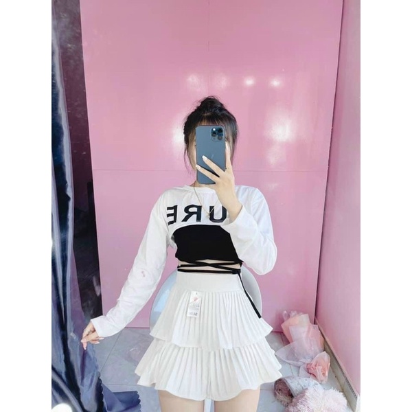 SÉT ÁO CROPTOP TAY DÀI CHÉO EO HOT