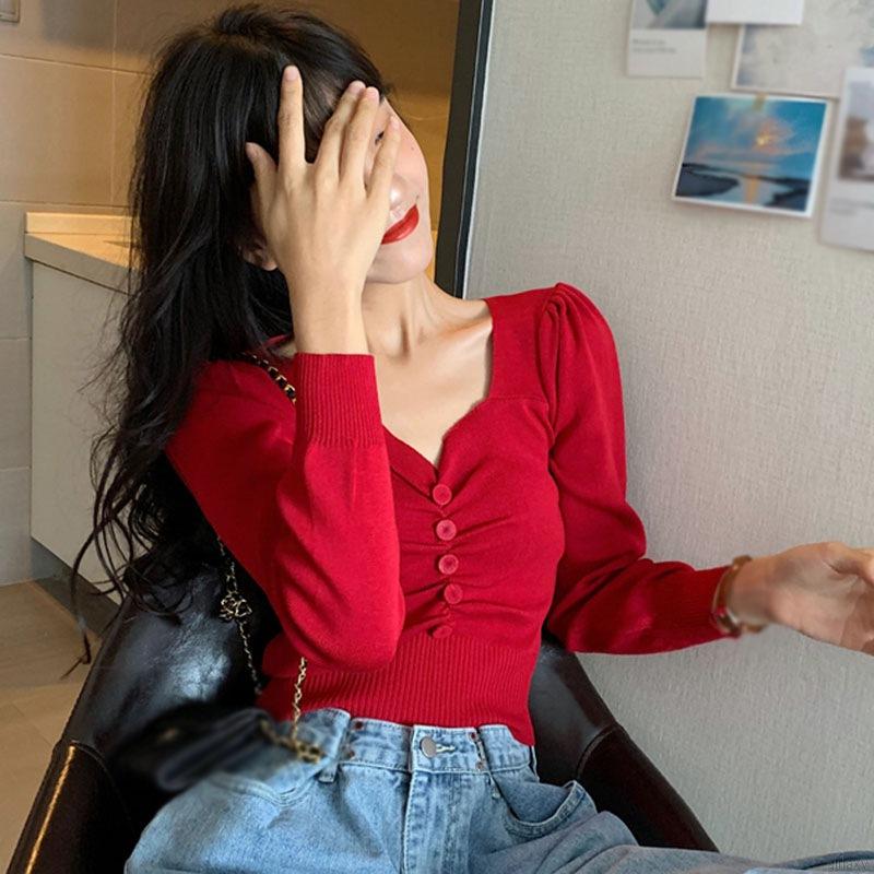 Áo Lửng Tay Dài Cổ Chữ V Thời Trang Dành Cho Nữ