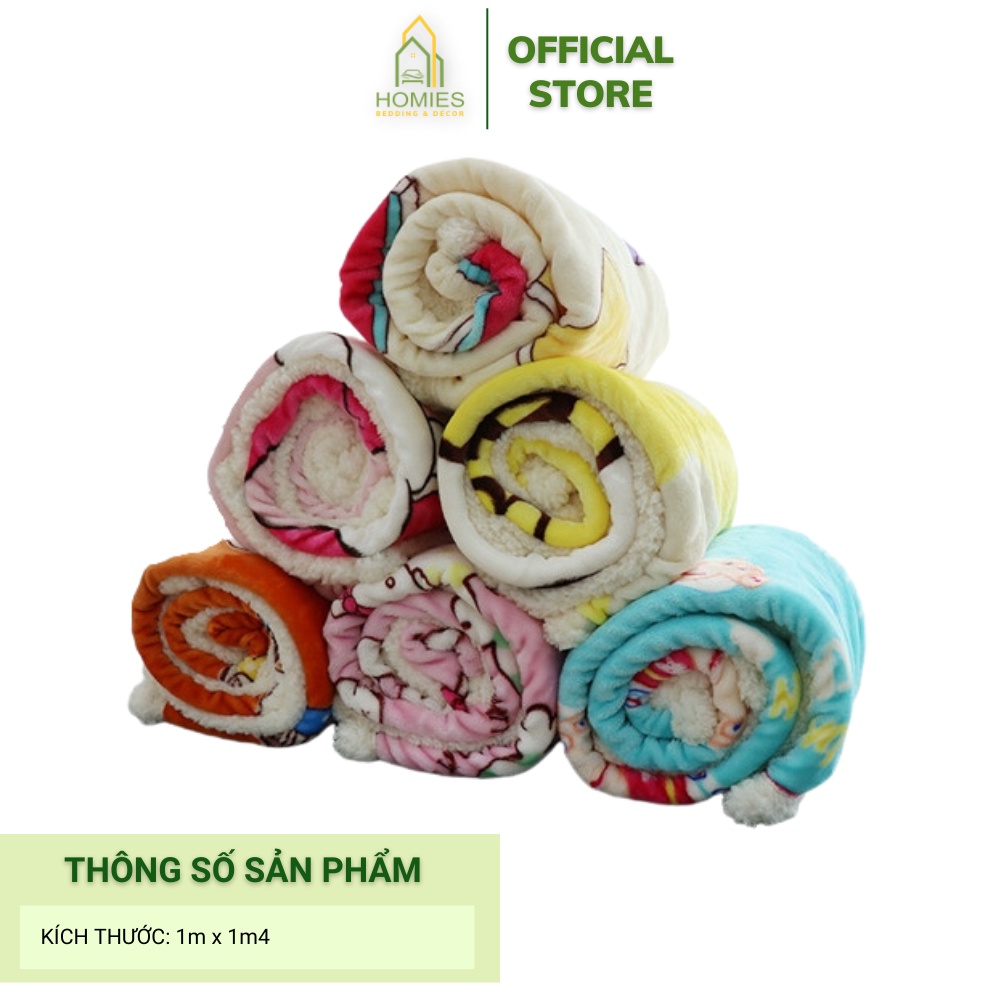 Chăn Lông Cừu HOMIES Bedding &amp; Décor 2 Lớp Cho Bé Đến Trường Họa Tiết Đa Dạng - Kích Thước 1m x 1m4