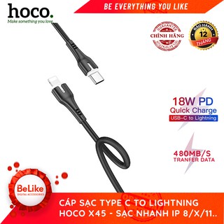 Cáp sạc nhanh typec sang lighning hoco x45 pd chính hãng - có đèn led báo sạc - typec to lighning