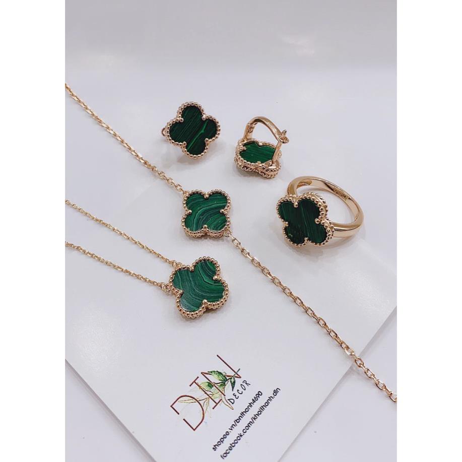 Combo Dây Chuyền, Bông Tai, Nhẫn, Lắc Tay Bạc Xi Vàng Cao Cấp Hình Hoa Đá - Hồng Thái Jewerly