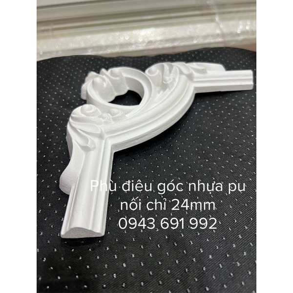 Phù điêu nhựa PU hoa góc nối chỉ 2.4cm cân bề mặt trắng thô