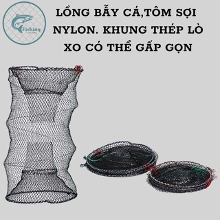 Lồng bẫy cá, tôm, cua khung thép lò xò 2 hom có thể gấp gọn