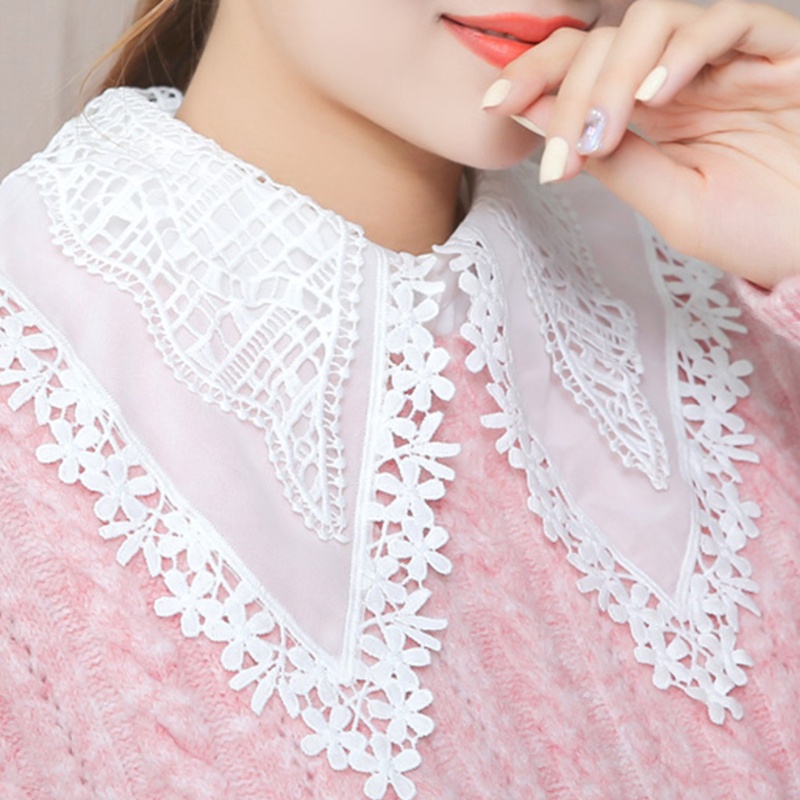 Yoi Cổ Áo Giả Hai Lớp Vải Voan Phối Ren Hoa Rỗng Cỡ Lớn Có Thể Tháo Rời Trang Trí Kiểu Hàn Quốc Cho Nữ