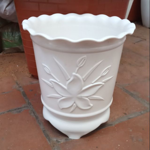 (20x21cm) Chậu nhựa cứng cao cấp &quot;3 Chân&quot; dày xịn, trắng men sứ siêu đẹp
