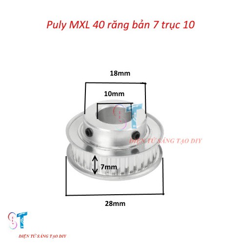 Pulley Bánh Răng Nhôm MXL 40 Răng Bản Rộng Đai 7MM Trục 10MM