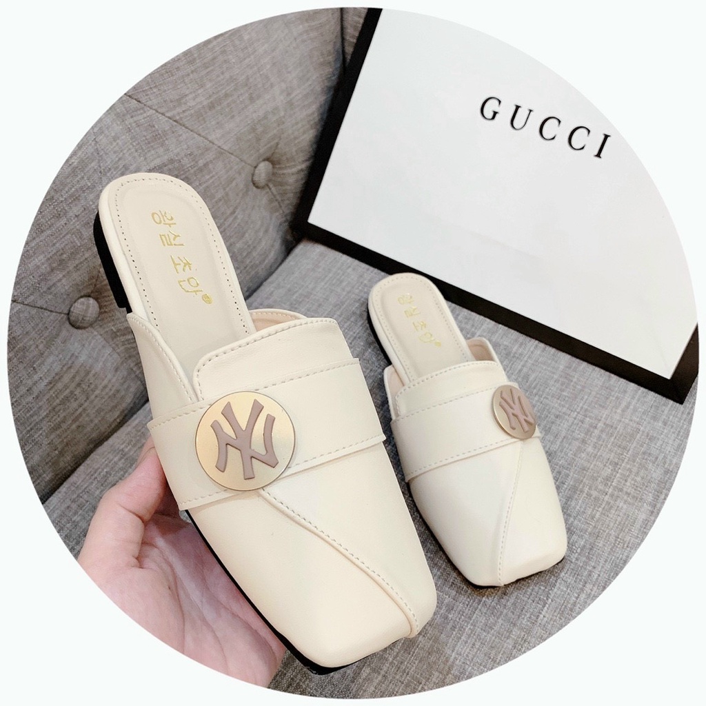 Giày sục nữ mũi vuông GS03 da xịn viền chéo NY sang chảnh lạ mắt, giày nữ đế bằng mẫu hot 2021