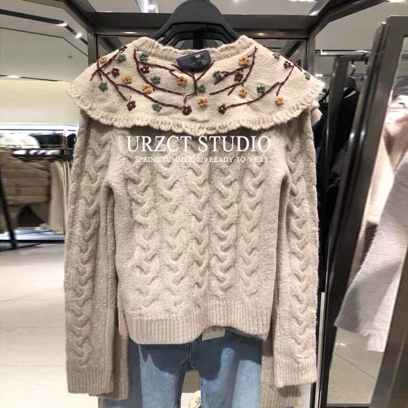 Áo len zara xuất dư bánh bèo thêu hoa cực xinh