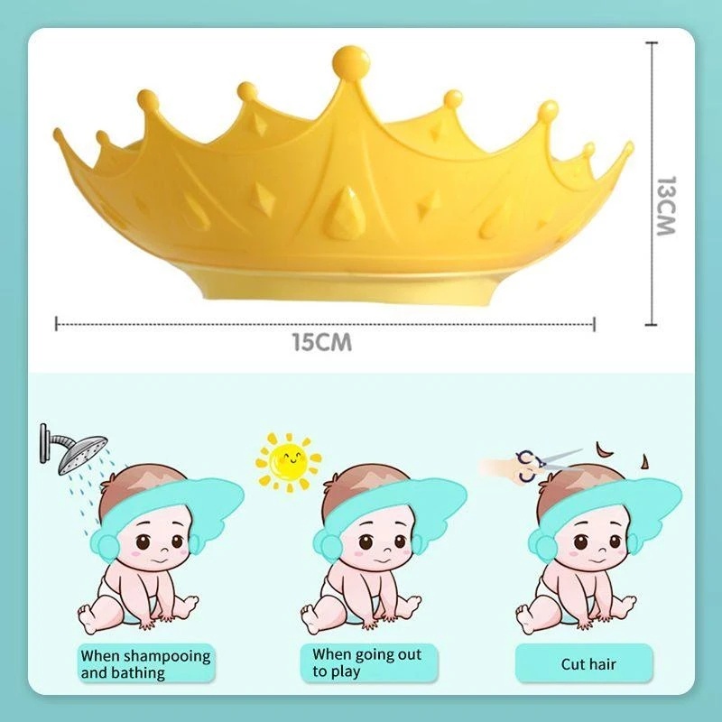 Mũ gội đầu em bé chống nước hình vương miện dễ thương có thể điều chỉnh