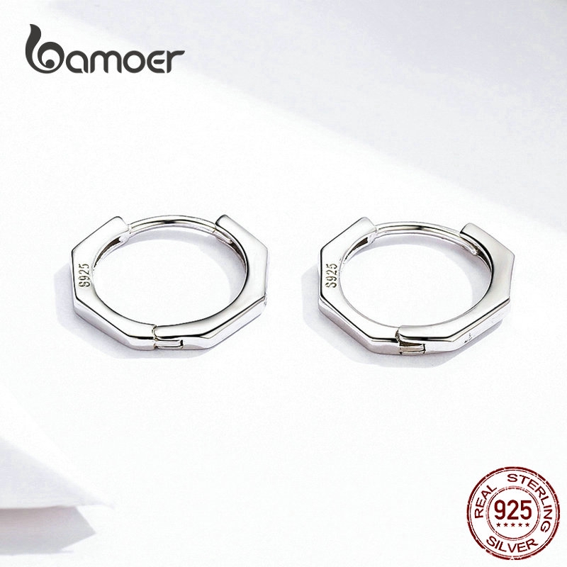 Khuyên tai Bamoer dạng tròn Bạc 925 đơn giản cho nữ