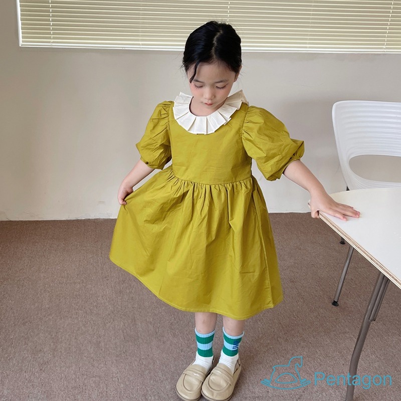 Đầm Công Chúa Mùa Hè Eo Phồng Dễ Thương Thân Thiện Với Da Thoáng Khí Phong Cách Hàn Quốc Cho Bé Gái 3-8 Tuổi