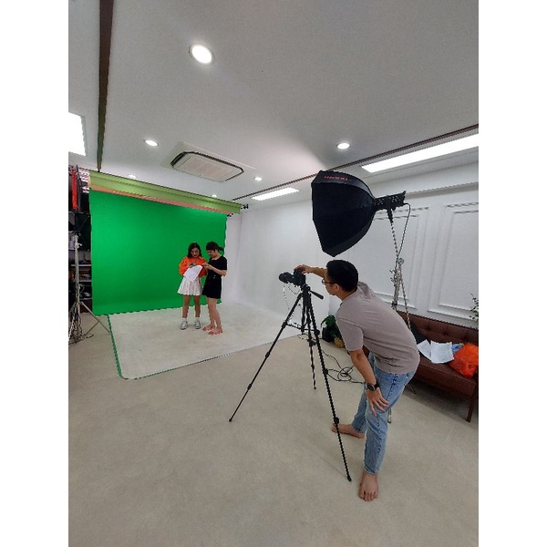 TRỤC KÉO XÍCH 3 PHÔNG STUDIO -Khung treo 3 phông nền cho phòng chụp &amp; quay phim - AUG Camera &amp; Decor