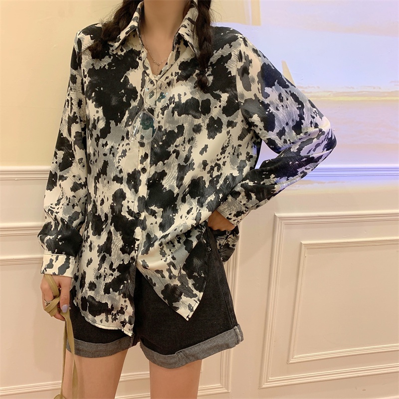 【ZHELIHANGFEI】Áo Sơ Mi Tay Dài Form Rộng Họa Tiết In Theo Phong Cách Retro Dễ Phối Đồ