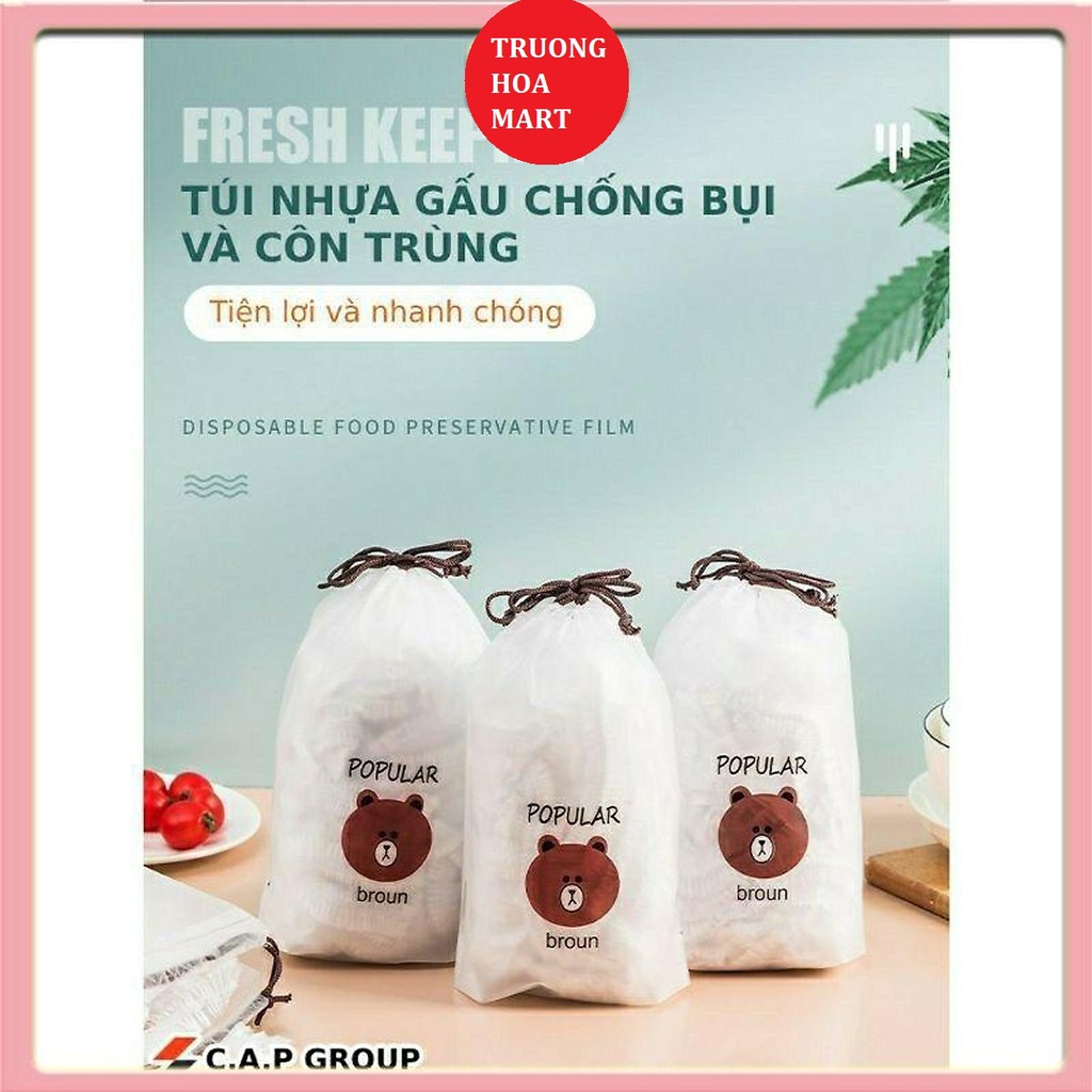 Set đủ 100 chiếc Màng bọc thực phẩm co giãn siêu dai có chun hình túi gấu.