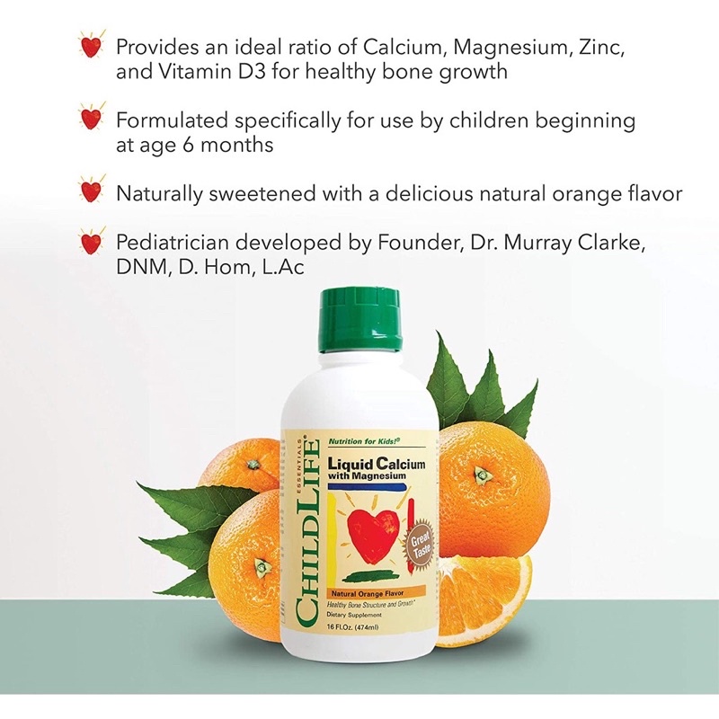 Siro bổ sung canxi nước và magiê cho trẻ Childlife Liquid Calcium with Magnesium Mỹ