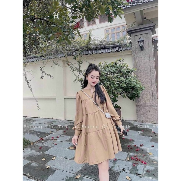 {Freeship} Đầm babydoll Bầu Xoè Suông Rộng Tay dài