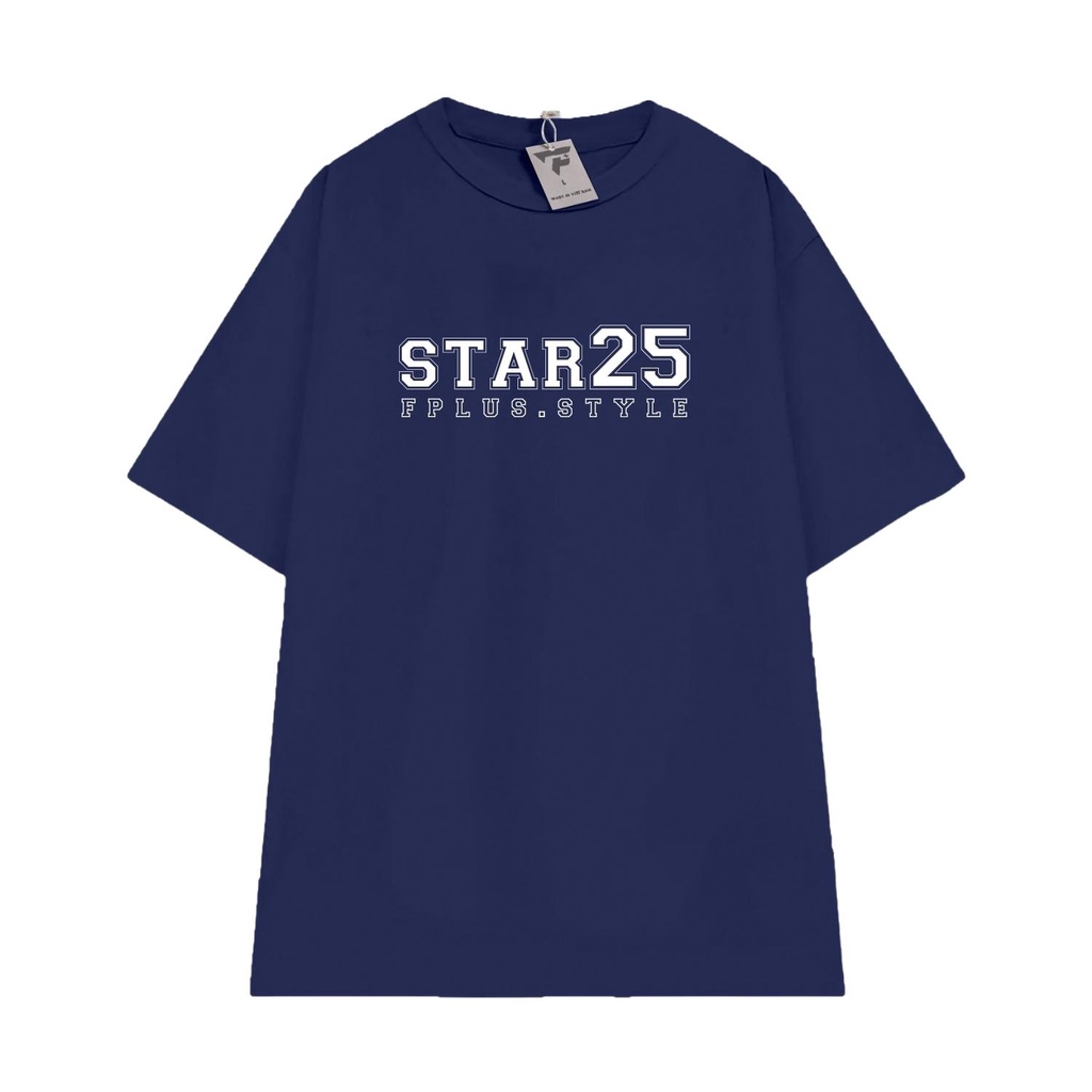 Áo thun basic unisex nam nữ form rộng in chữ STAR25 vải mát FPLUS FP116