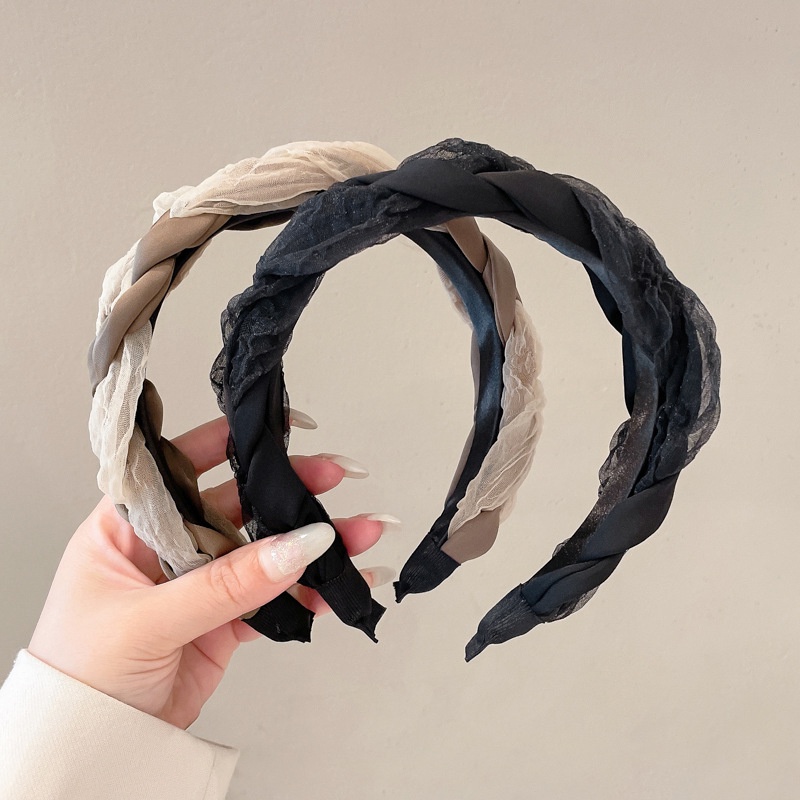 Băng Đô Cài Tóc Phối Ren Màu Đen Phong Cách Hàn Quốc Cho Nữ