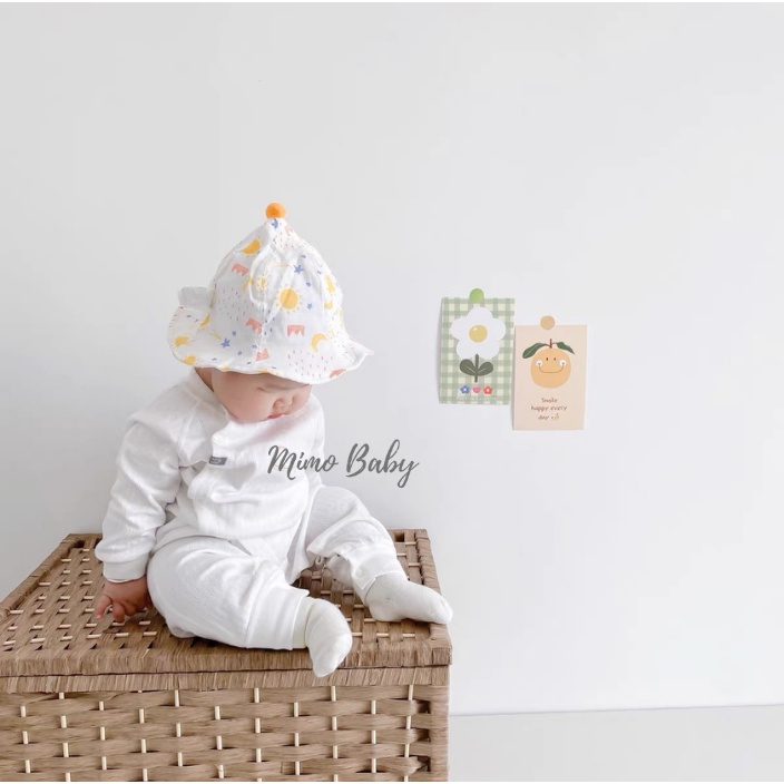Mũ sơ sinh vải mềm chóp bông in họa tiết dễ thương cho bé MH142 Mimo Baby