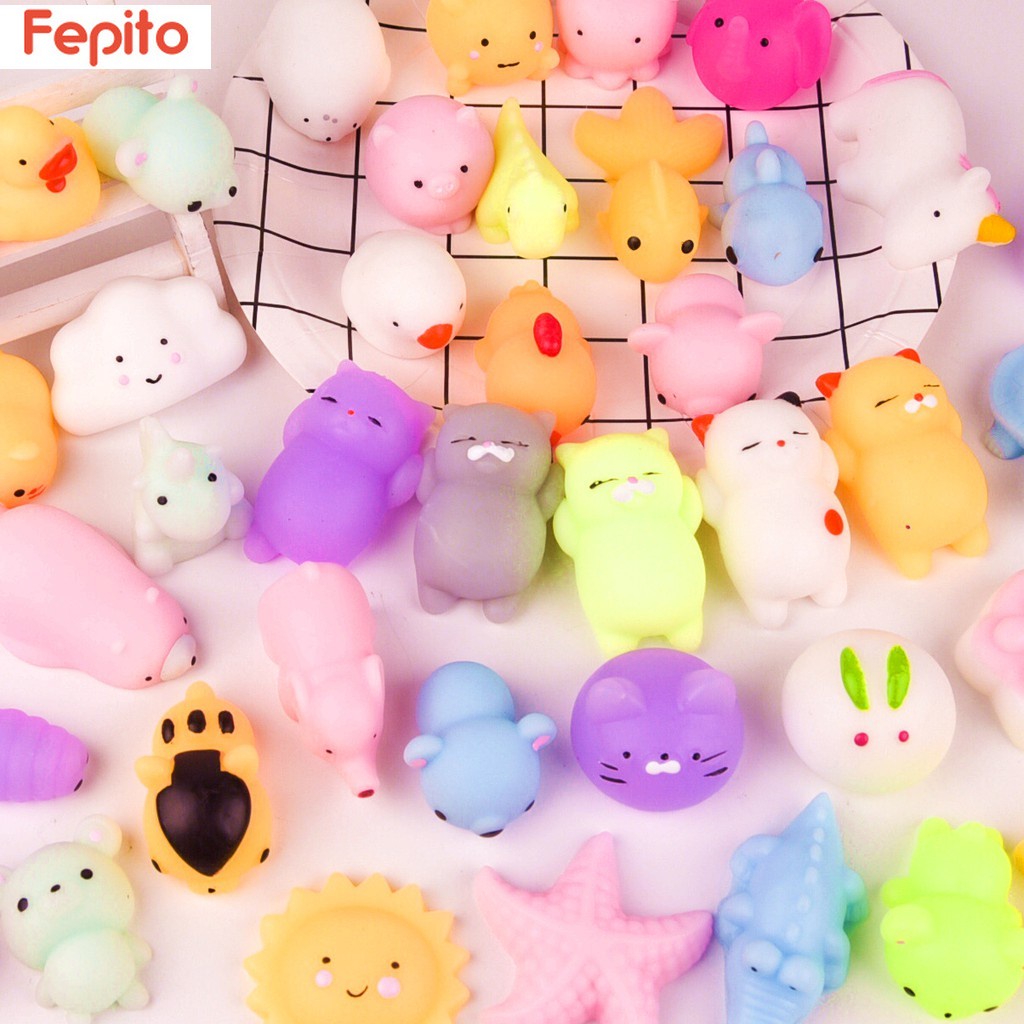 FEPITO 40pcs Squishy Mochi Chậm Tăng Mochi Đồ chơi Squishy Kawaii Đồ chơi Mèo Động vật cho Goody Bag