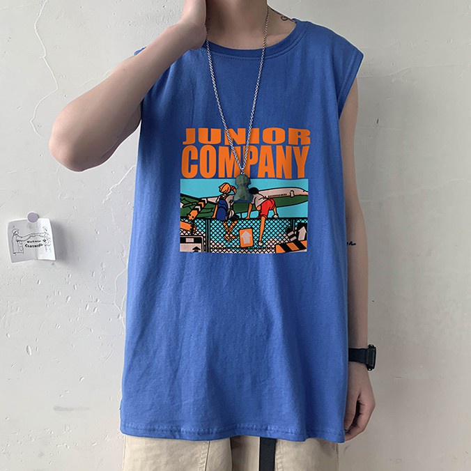 Áo ba lỗ thể thao dáng rộng phối họa tiết hoạt hình phong cách hiphop thời trang mùa hè cho nam