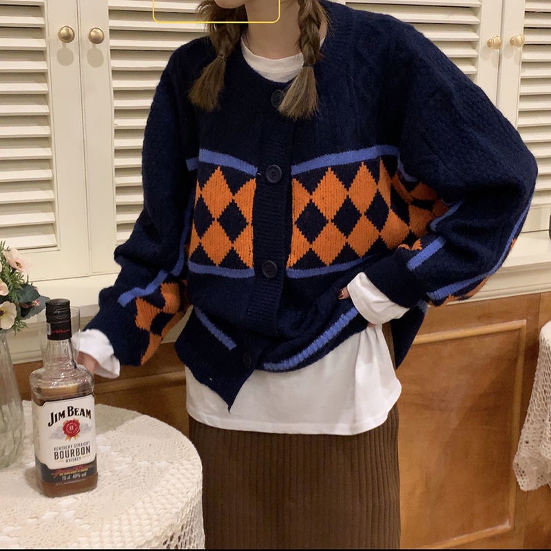 Áo khoác cardigan dệt kim tay dài dáng rộng phong cách Nhật Bản thiết kế thời trang thu đông mới