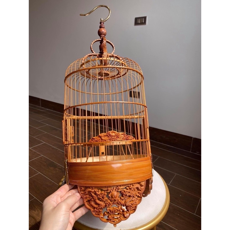 Lồng chim khuyên đục chân rồng thủng Kalotebon cao cấp đường kính 22cm kèm phụ kiện