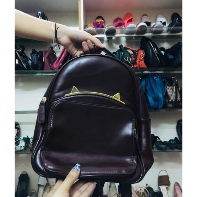 Ba lô màu nâu da thật