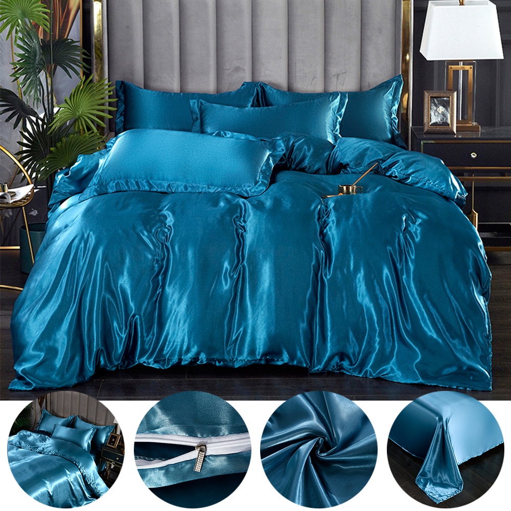 Bộ chăn ga và vỏ gối lụa Satin mềm mại 4 trong 1 thoáng khí