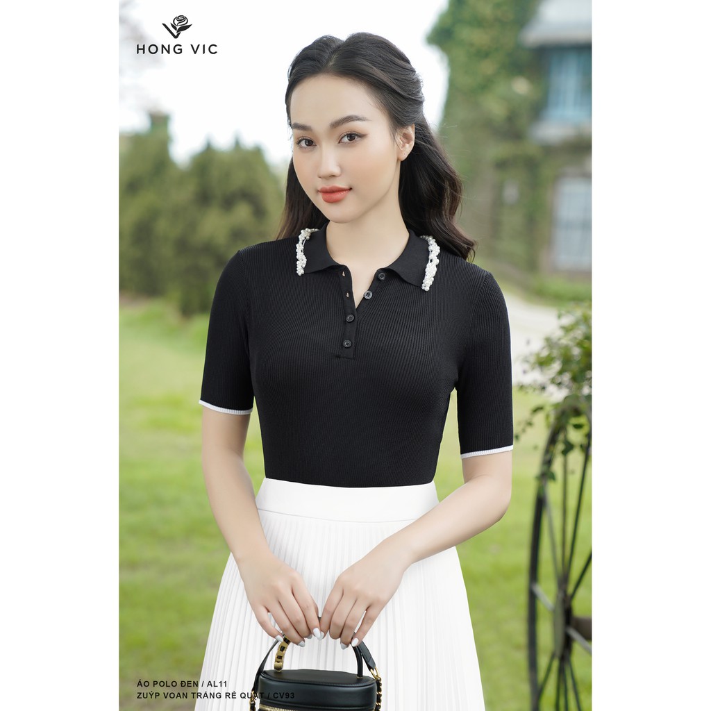 Áo polo nữ thiết kế Hongvic đen AL11