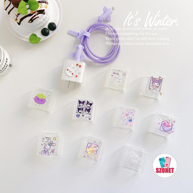 Miếng Dán Bảo Vệ Đầu Dây Cáp Sạc Màu Trong Suốt Hình Nhân Vật Hoạt Hình Dễ Thương