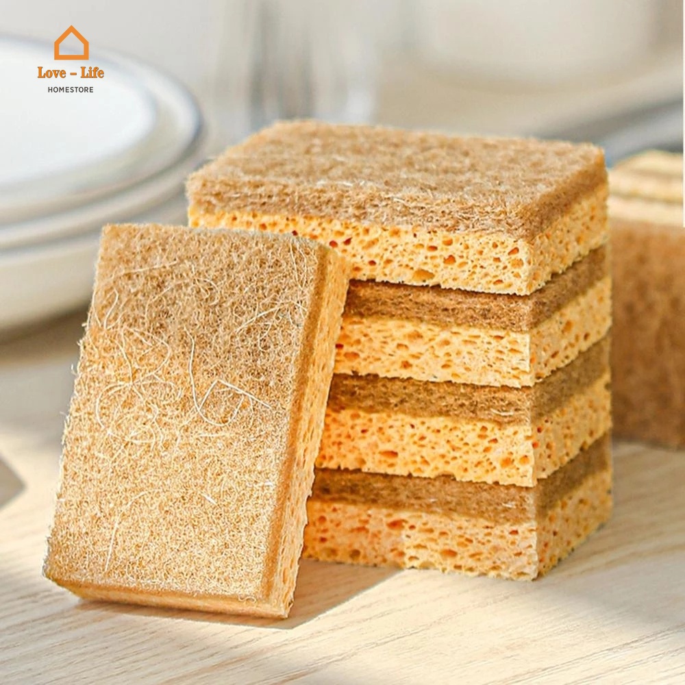 Miếng đệm bột gỗ cotton chà rửa chén đĩa phân hủy sinh học thân thiện với môi trường cho nhà bếp/ phòng tắm