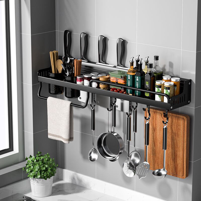 Kệ Treo Tường Để Gia Vị Dao Ống Đũa có móc treo tiện lợi hơp kim nhôm siêu bền sơn tĩnh điện chống gỉ