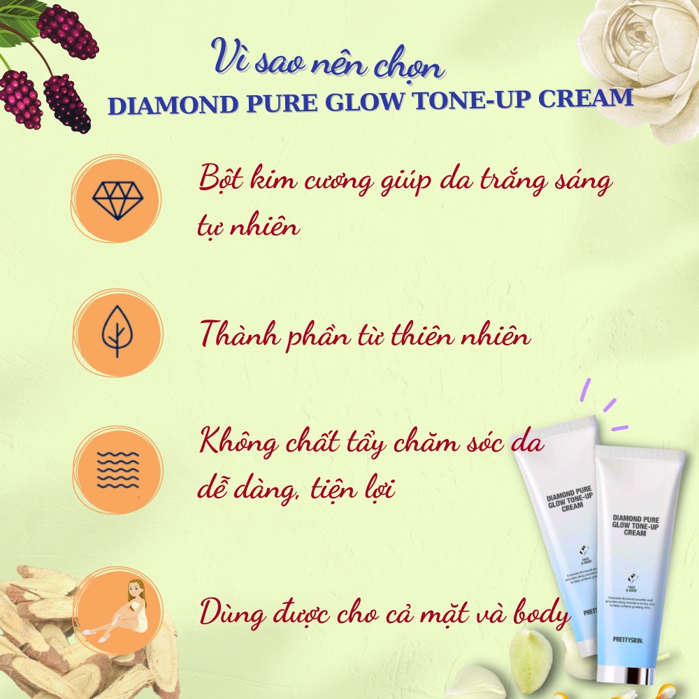 Kem dưỡng nâng tone Prettyskin Face &amp; Body Diamond Pure Glow Tone Up Cream 100ml cho da sáng mịn