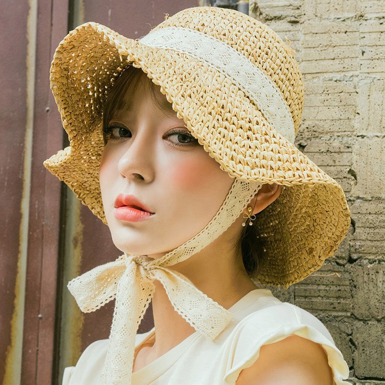 NÓN CÓI ĐI BIỂN PHỐI RUY BĂNG REN 1014