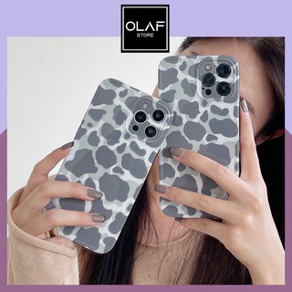 Ốp iPhone họa tiết bò sữa màu xám xanh mặt bóng sang chảnh dành cho 12/11 Pro Max/Xs Max/X/8/7 plus