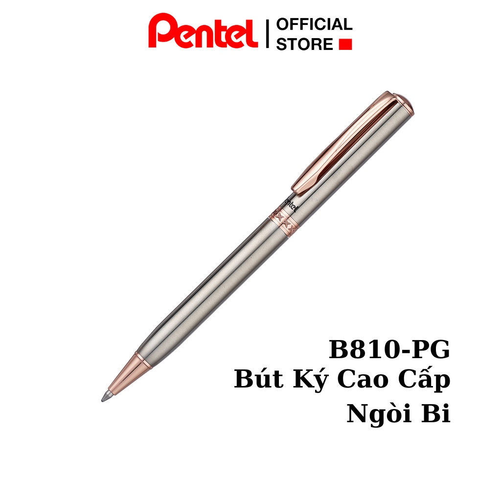 Bút Ký Cao Cấp Pentel B810-PG Ngòi 0.8mm Mực Xanh| Thiết Kế Nắp Vặn Thanh Lịch | Vỏ Bút Mạ Vàng | Nét Viết Trơn Mượt