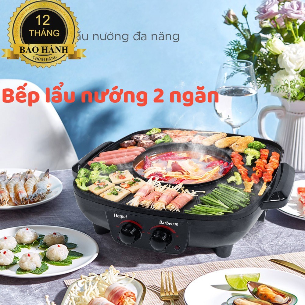 Bếp lẩu điện 2 ngăn công suất 1500W chống dính cao cấp