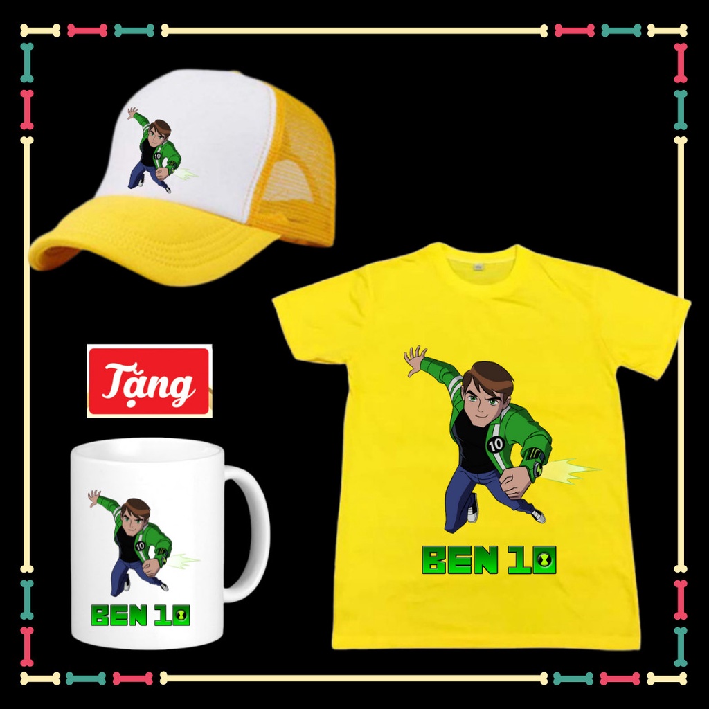 Combo Áo Mũ xịn xò cho trẻ em Mẫu Ben 10 Ben Ten Trẻ em yêu thích Tặng Kèm Ly Sứ Hình Ben 10