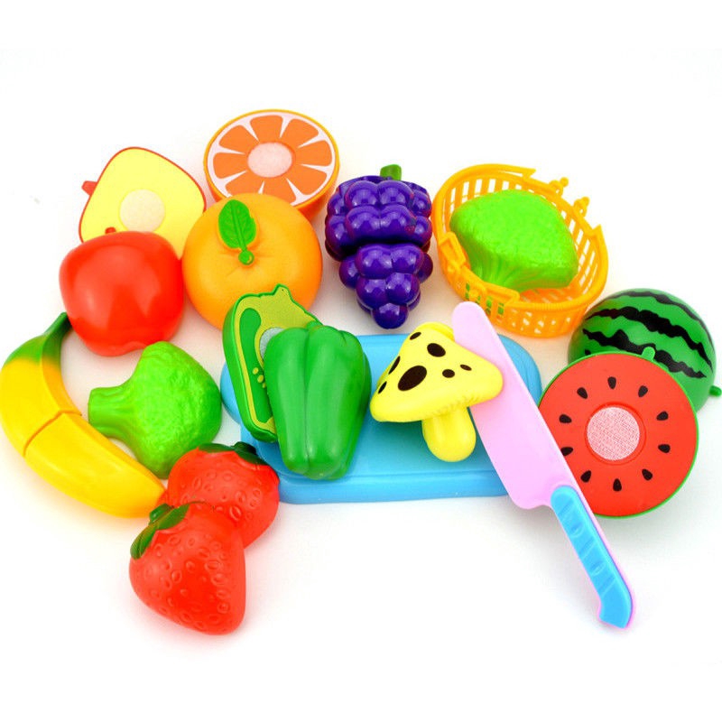Kids Pretend Role Play Kitchen Fruit Vegetable Food Toy Cutting Set Child Gift