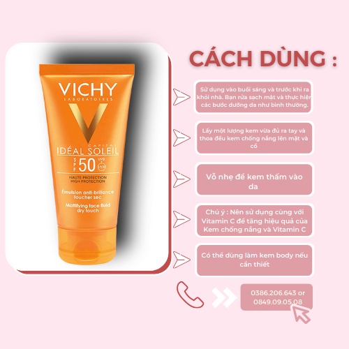 Kem Chống Nắng Vichy Emusion Ideal Soleil SPF50 Mattifying Face Fluid Dry Touch 50ml KCN1049