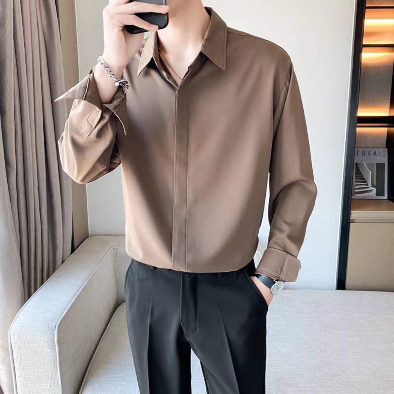 Korean Fashion New Arrival High Quality Simple Loose Long Sleeve Shirt Loose Color For Men